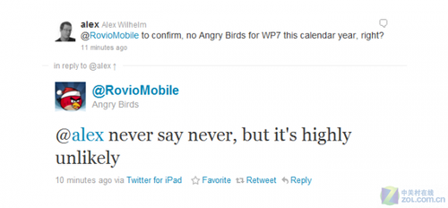 2011年前Angry Bird不会登陆WP7平台